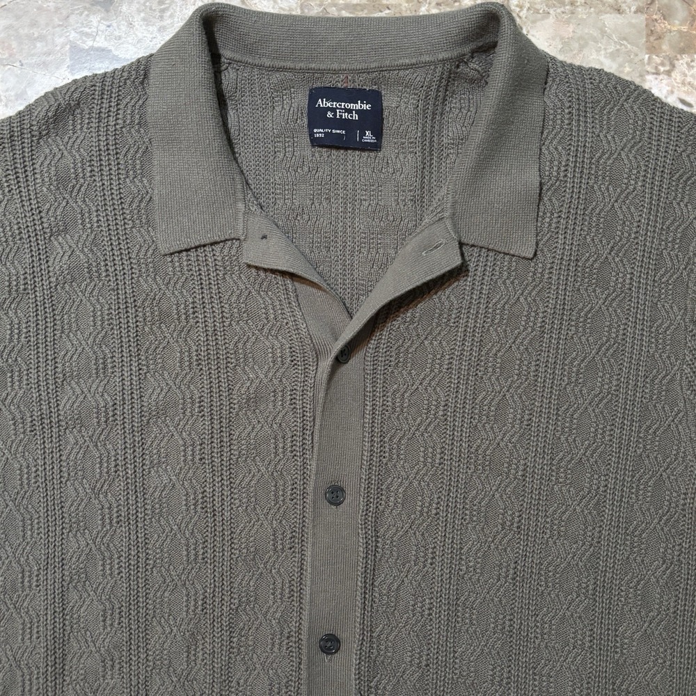 Abercrombie & Fitch Shirt Mens XL Green Knit Textured Sweater Johnny Collar